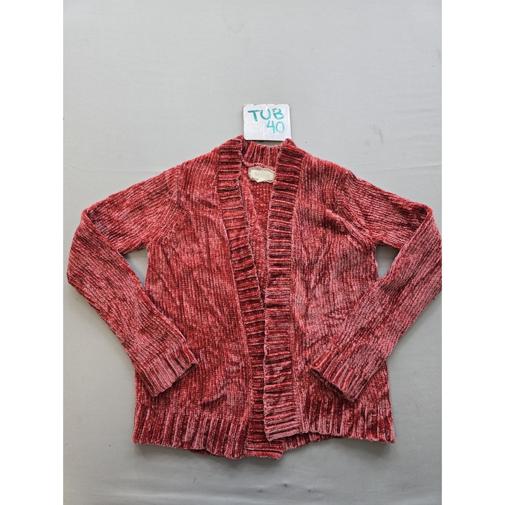 Between Womens Chenille Cardigan Sweater Rose Pink Open Front Ribbed Knit Size S